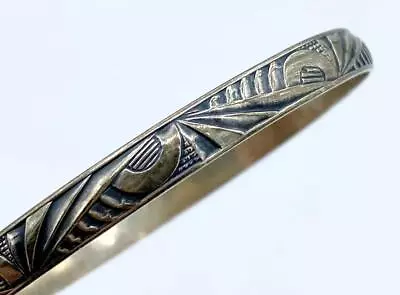 Vintage Felch Co/Danecraft Sterling Bangle Bracelet W/ Art Deco Motif • $60