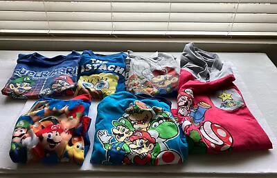 Boys Super Mario SpongeBob Graphic T-Shirts Hoodie & Pajama Top LOT SZ S 6/7/8 • $23.11