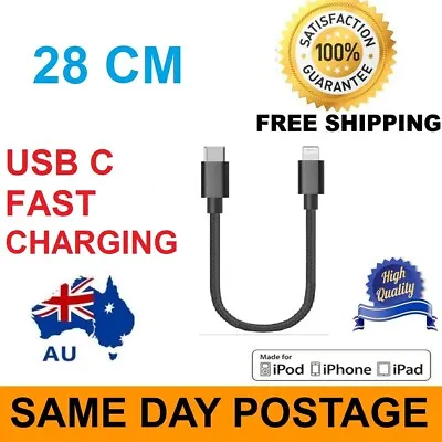 $8.09 • Buy Short Charging & Data Sync USB C Cable For IPhone IPad Ipod 28CM Black