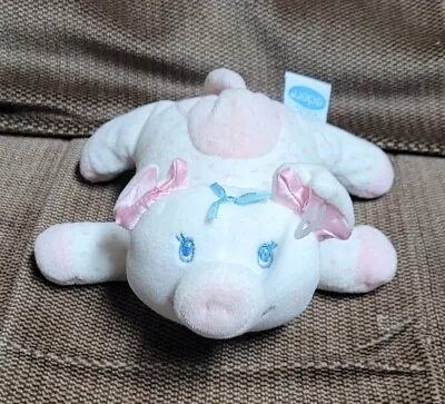 Rare Vintage Eden Pink & White PIG 6  Rattle Plush Lovey Stuffed Toy Pastel • $12.99