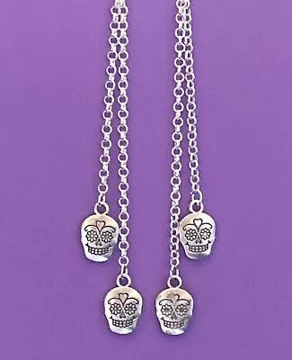 £5.25 • Buy Handmade Silver Chain Double Long Drop Waterfall Earrings & Silver Sugar Skulls