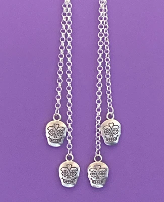 £5.25 • Buy Handmade Silver Chain Double Long Drop Waterfall Earrings & Silver Sugar Skulls