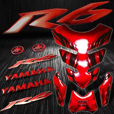 Chrome Red Tribal Fire Fuel Tank Pad+6  3D Logo+Letter+for YZF-R6 Emblem Sticker • $29.77