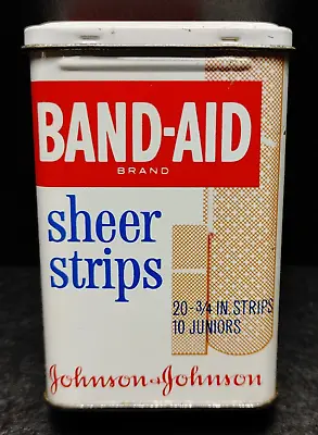 Vintage BAND-AID Metal Hinged Tin Box  Sheer Strips  Johnson & Johnson Band Aid • $14.99