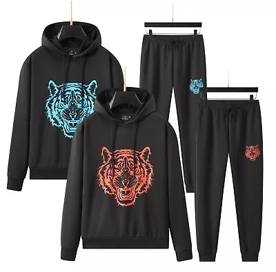 Men's TIGER Print Tracksuit Set Zipped Pockets Scuba Designer Sweatshirt Joggers • £14.99