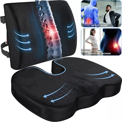 Improve Sitting Posture & Back Pain Relief Lumbar Support Pillow Set Memory Foam • £19.95