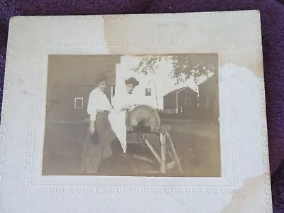 Antique Cabinet Photograph   Women Sharpening Knife On Grinding Wheel Farm 1800a • $9.99