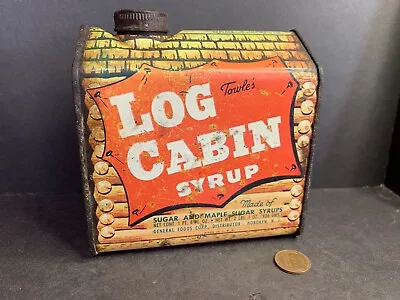 1950s Log Cabin Tin STOCKADE SCHOOL Advertising RARE Vintage Maple Syrup Tin Can • $50