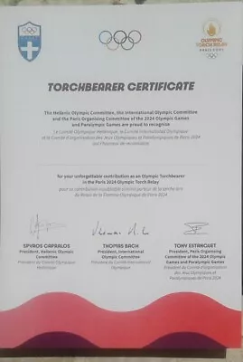 Paris 2024 Olympic Torch Relay Torchbearer Original Certificate • $99.99