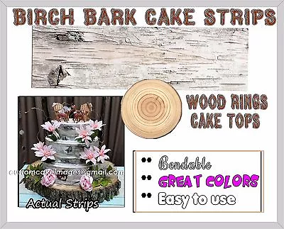 White Birch Bark Wood Cake Wraps Or Tree Ring Toppers Edible Frosting Paper Easy • $4.99