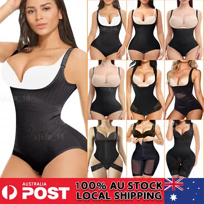 Black Women Underbust Bodysuit Body Shaper Belly Control Open Bust Shapewear AU • $23.79