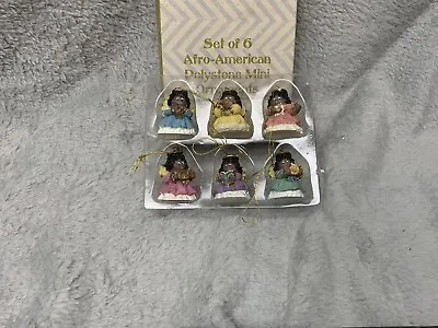 Vintage Afro-American Polystone Mini Angel Christmas Ornaments Set Of 6 1  Tall • $5.99