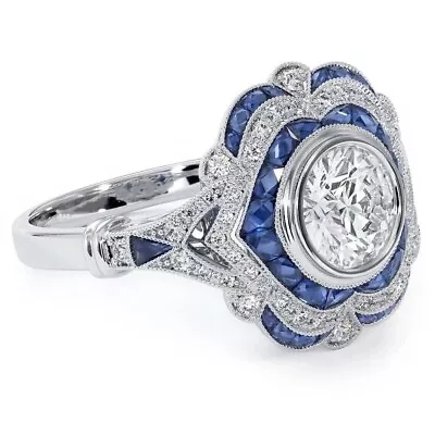 Art Deco Vintage Style 3Ct Lab Created Diamond & Sapphire Engagement Silver Ring • $79.80