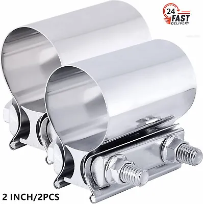 Exhaust ClampButt Joint Band Clamp Sleeve Coupler Stainless Steel 2Inch 2Pcs • $28