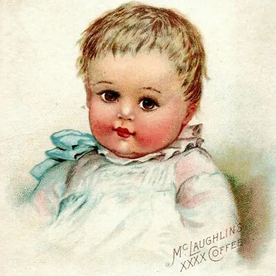 W.F. McLaughlin Coffee Victorian Trade Card Baby Blue Dress Chicago Housekeepers • $19.99