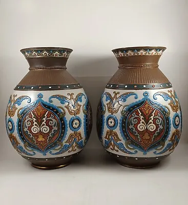 Pair Of Antique METTLACH 1880 Villeroy & Boch 9  Art Nouveau Vases • $275