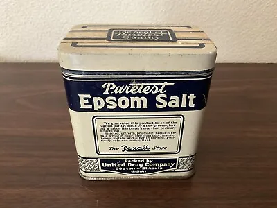 Vintage  Puretest Epsom Salt Tin Can 8 Oz ~ Rexall United Drug Boston-St. Louis • $17.99