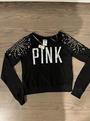 Vintage Victoria's Secret Pink Long Sleeve Black T-shirt With Bling New • $60.05