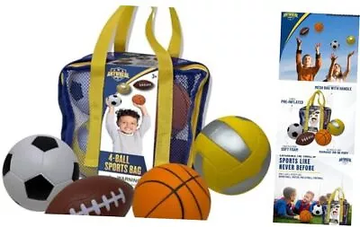  Mini 4-Ball Sports Bag - Soft Foam Balls Set For Kids - Basketball Soccer  • $42.70