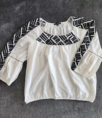 Max Edition Boho Peasant Top White Embroidered With Black Blouse Womens Size XL • $14