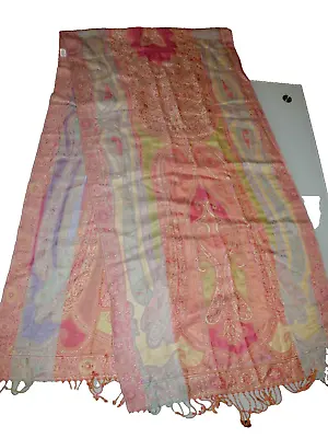 Multi Color Fringe Large Scarf Brocade Light Design 100% Rayon Size 82  X 21  • $4.99