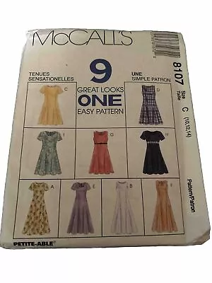 8107 Vintage McCalls Pattern Misses 1990s Princess Seamed Dress UNCUT  10 12 14 • $5.49