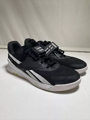 Reebok Lifter PR Shoes Mens 10 1/2 Black White Gym Weightlifting Strap Training • $50