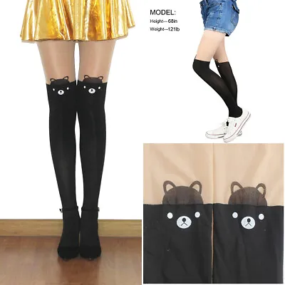 Cute Cartoon Bear Pantyhose Girls Mock Knee High Tattoo Tights Stockings US SHIP • $11.86