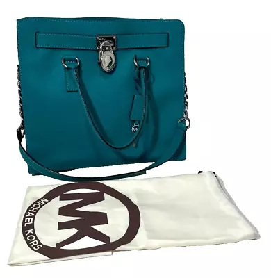 Michael Kors Hamilton Large Tote Aqua Elegant W/ Silver Chain Handle Lock & Key • $135.99