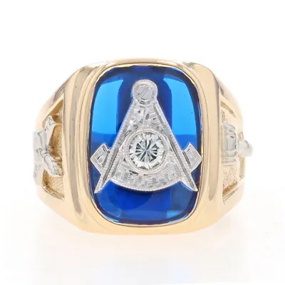Yellow Gold Blue Lodge Men's Past Master Ring 14k Diamond Lab-Created Sapp Mason • $2999.99