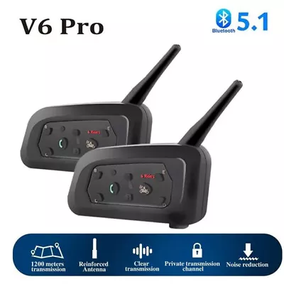 MV6 Pro Motorcycle Helmet Bluetooth 5.1 Headset 6 Riders Communication System US • $35.99