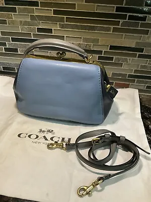$139.99 • Buy COACH Frame Bag 23 Kisslock Glovetanned Leather Colorblock Blue 69534