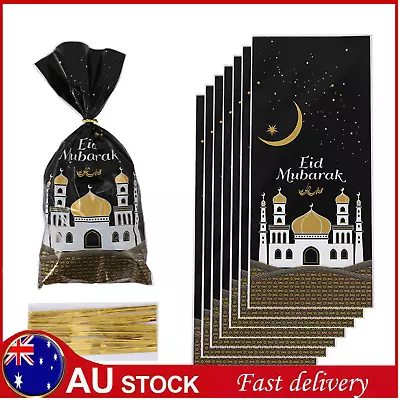 50pcs Eid Mubarak Gift Bags Plastic Candy Cookie Bag Ramadan Kareem Decoration • $13.99