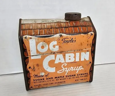 Vintage 1950s Towles Log Cabin Maple Syrup Tin 24 Oz Can Original Advertising • $5.95