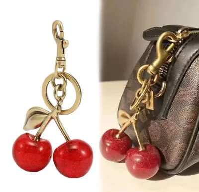 New Coach Cherry Bag Charm KeyChain Glitter Resin And Metal Brass/Red Apple • $23.39