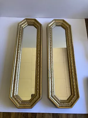 Set Of 2 Vtg Home Interior HOMCO Gold Hollywood Regency Long Rectangle Mirrors • $32