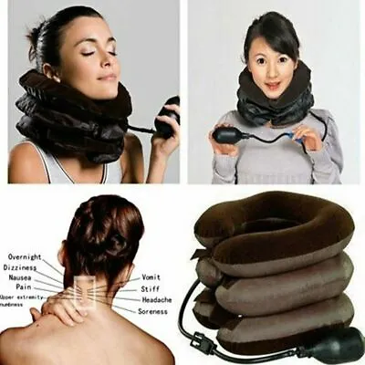 Inflatable Cervical Collar Neck Relief Traction Brace Support Stretcher Device • £10.50