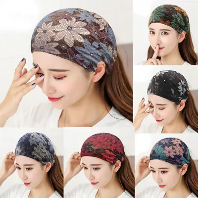 Lace Floral Elastic Wide Headband Bandana Hair Band Turban Yoga Sports Head Wrap • £3.71