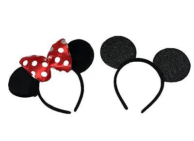 2 Pcs Minnie Mickey Mouse Ears Headbands Black Red Polka Dot Bow Party Favors • $6.99