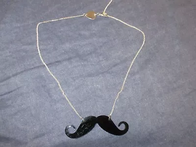 Necklace By TATTY DEVINE - Silver Tone W/ Black Acrylic MUSTACHE Pendant - 18 In • $15.50