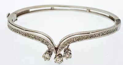 Vintage 14K White Gold 1.08CT Diamond Tiara Bangle Bracelet • $173.50
