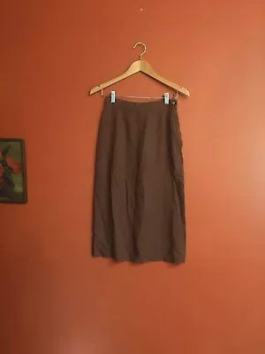 Vintage 60s Mad Men Handmade High Waisted Metal Zip Brown Linen Pencil Skirt Xs • $25