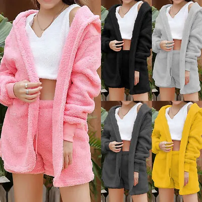 £13.89 • Buy Womens Teddy Bear Fleece Pyjamas Set Vest Shorts Cardigan Fluffy Warm Nightwear