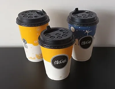 THREE Discontinued McDonald's Coffee Cups : 2020/2021 With Sticker Card On Two • £2.50