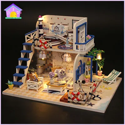 Blue Coast Mini Villa 1:24 Scale DIY Dollhouse Miniature Wooden House Creative • £16.99
