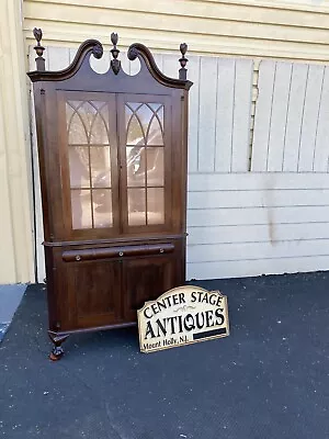 65299 Antique Mahogany 2 Piece Chippendale Corner Curio Cabinet • $875