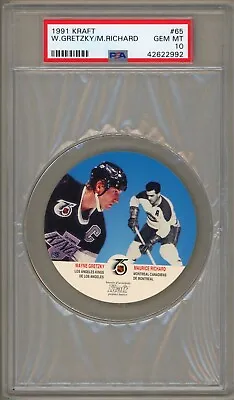 1991 Kraft Canada 65 Wayne Gretzky & Maurice Richard Low POP Gem Mt. Disc PSA 10 • $65