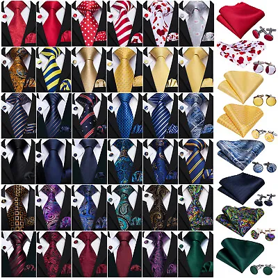 USA Mens ALL Silk Tie Striped Solid Paisley Necktie Hanky Cufflink Set Wedding • $21.98