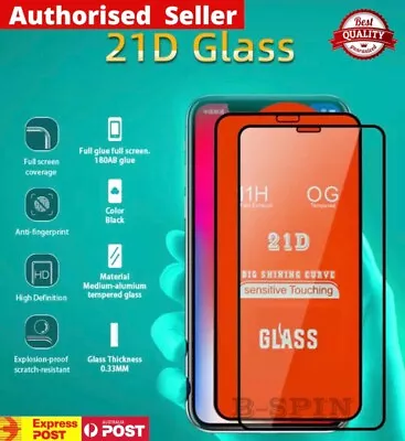 For IPhone XR 11 12 13 14 15 Max 21D FULL Cover Tempered Glass Screen Protector • $3.99