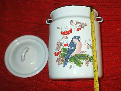 Vintage Milk Churn Enamelled Milk Canister Milk Carrier Can BIRD & PINE CONE • £32.99